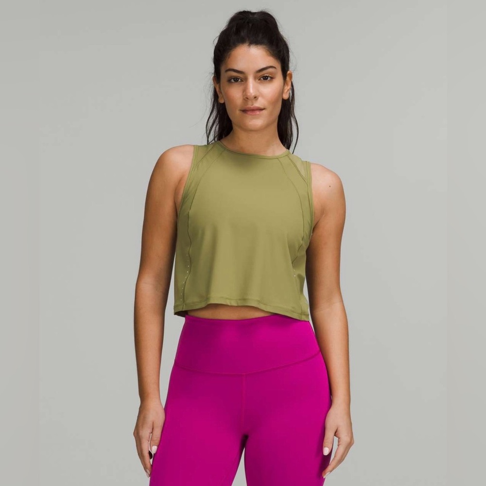 Lululemon Sculpt Cropped Workout Tank‎ Green Active Athleisure Lounge